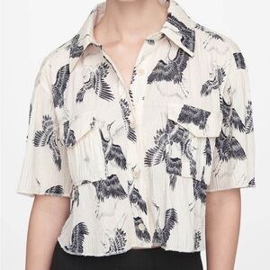 NWT Anine Bing Crane Scout Crop Collared White Shirt Top, Medium
